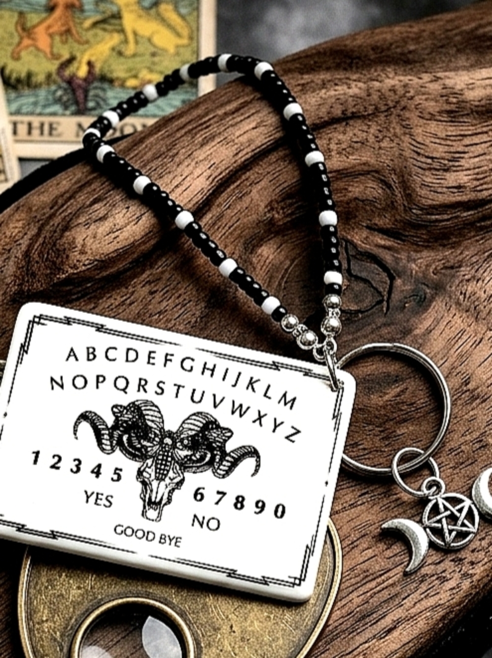 Spooky Goth Witchy Black & White Ouija Board Acrylic Pendant Charm Keychain